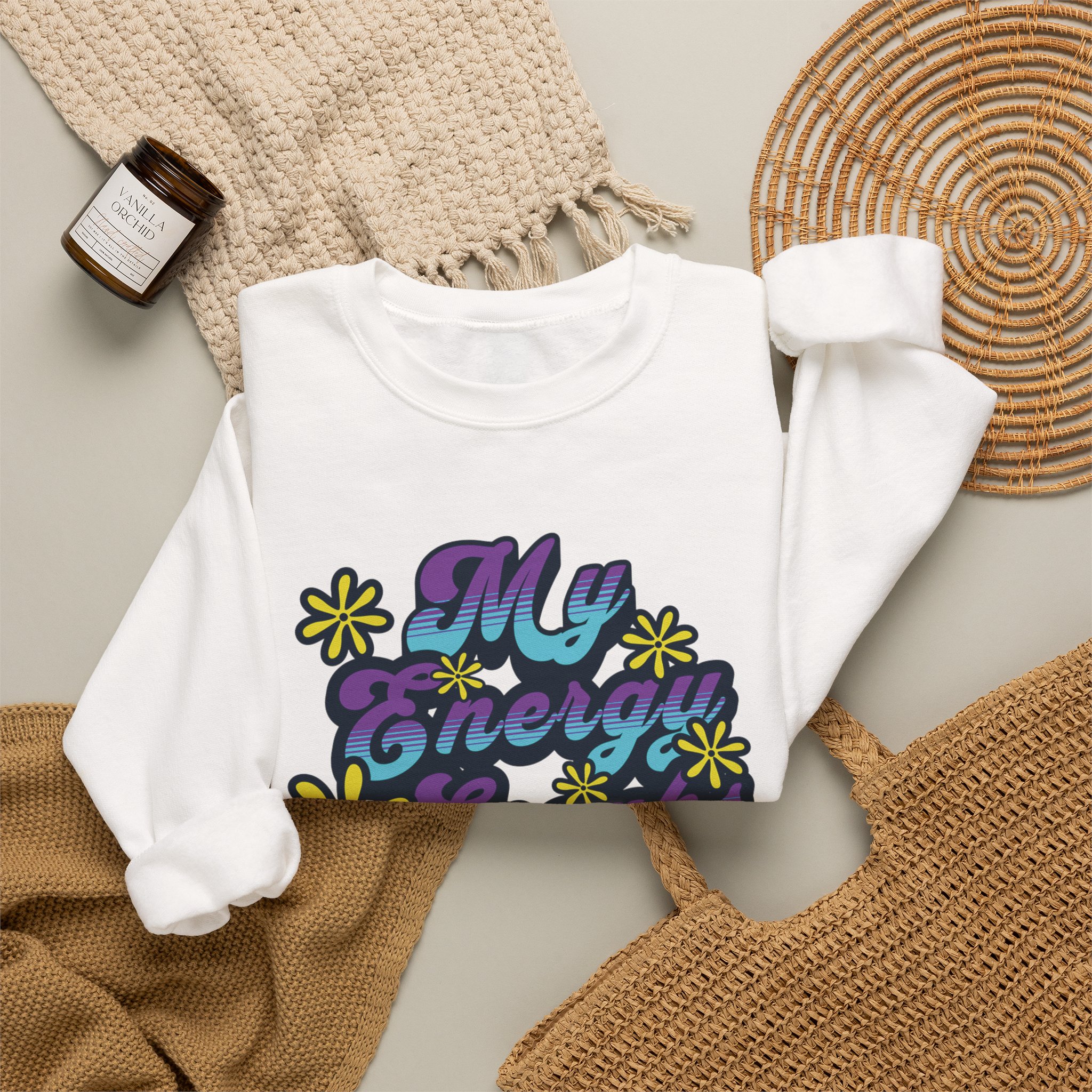 My Energy Speaks Sweatshirt — Retro Floral Positive Vibe Crewneck - Image 4