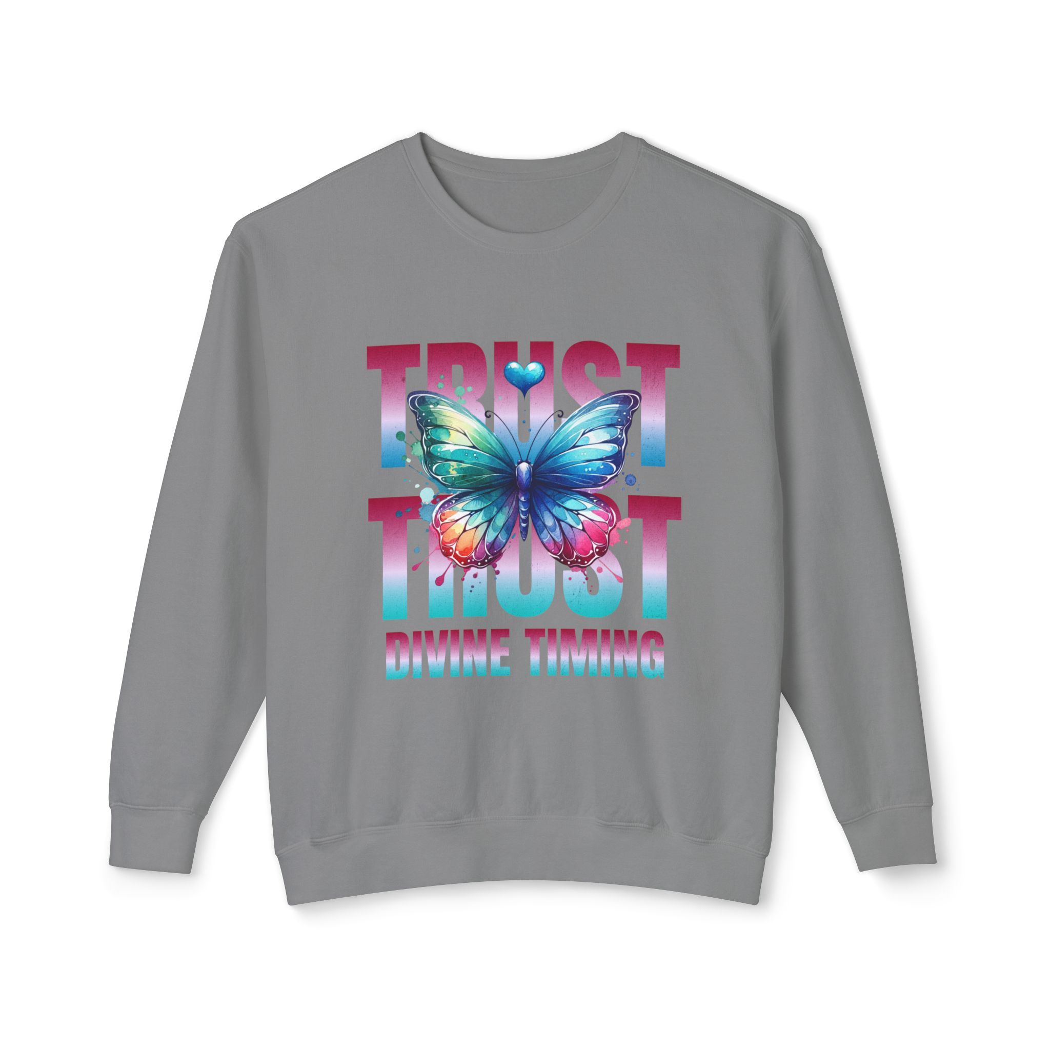 Trust Divine Timing Crewneck Sweatshirt — Butterfly Inspirational Graphic - Image 7