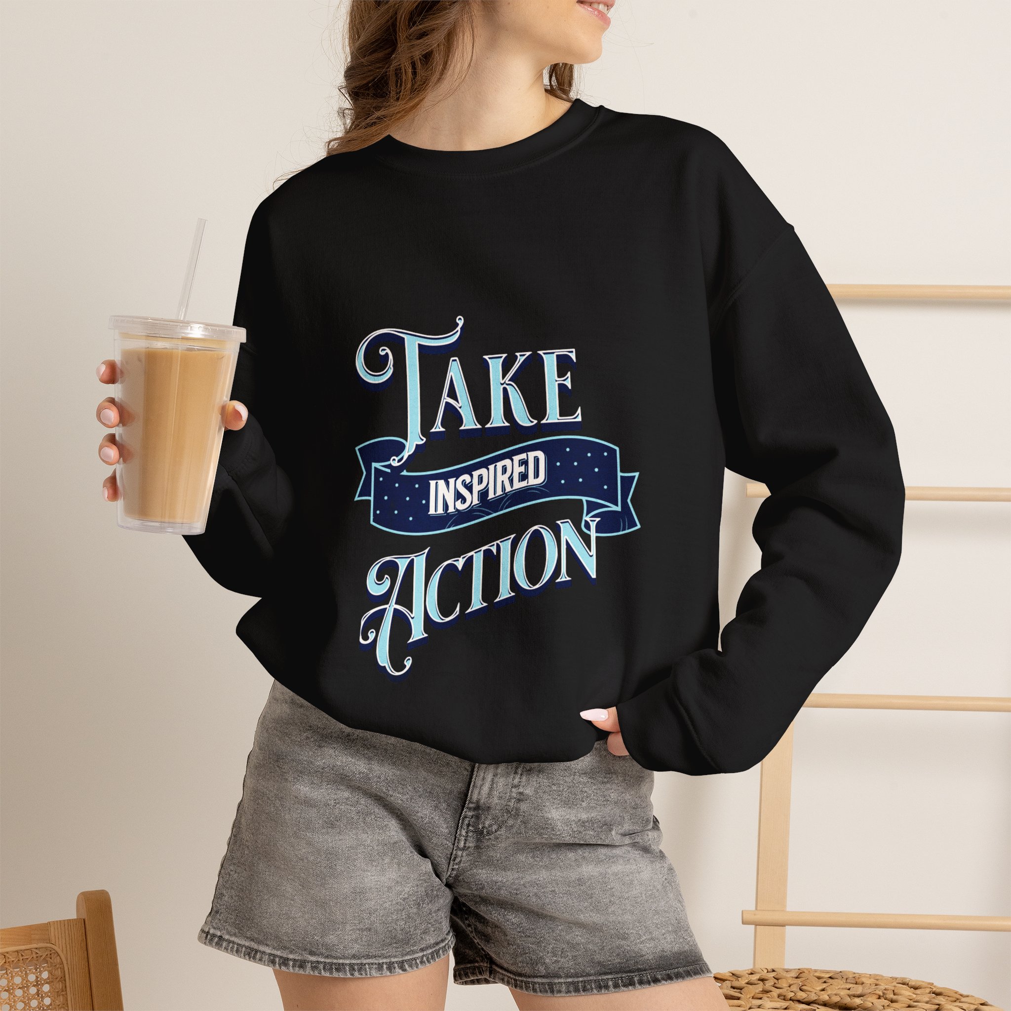 Take Inspired Action Crewneck Sweatshirt — Motivational Graphic Pullover - Image 9