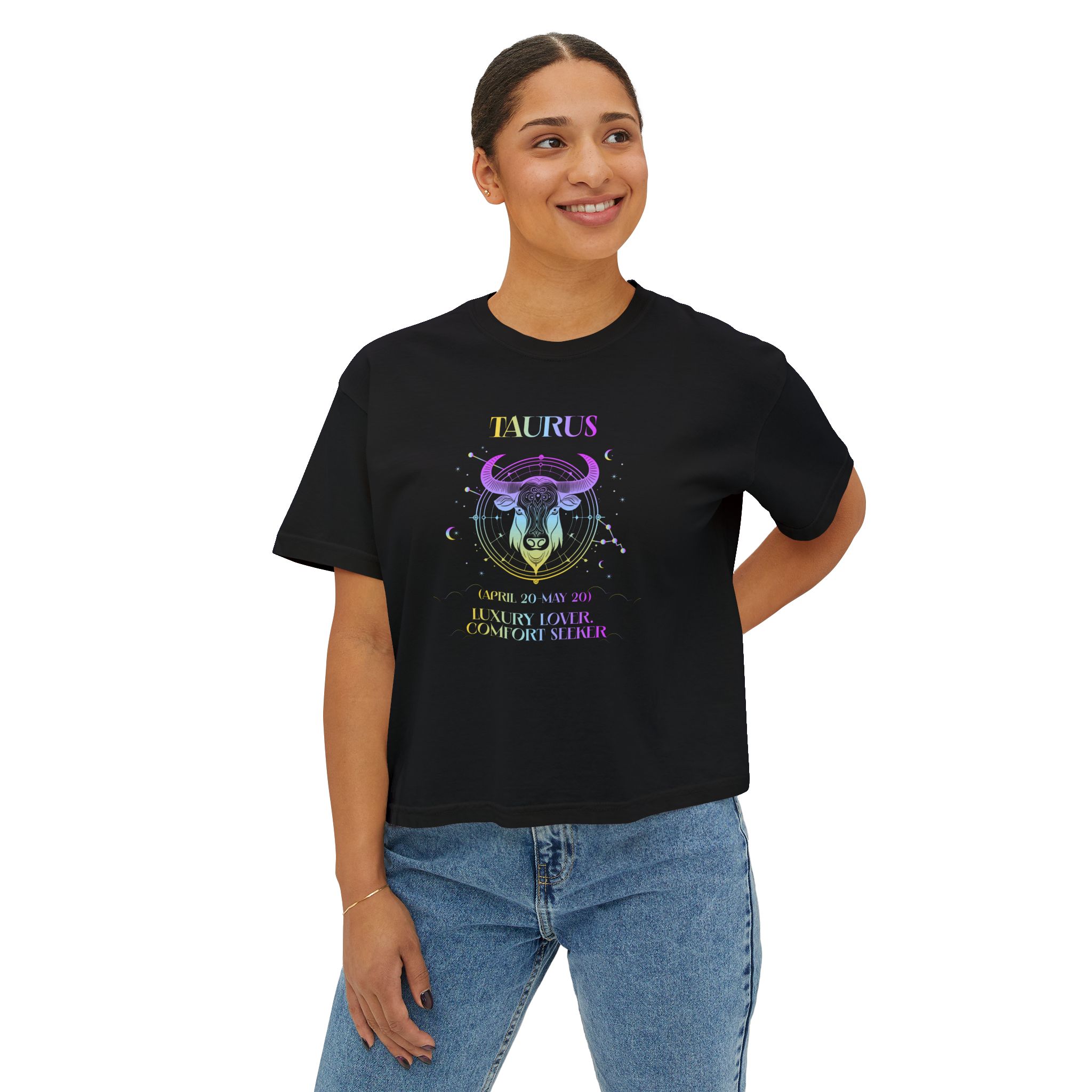 Taurus Zodiac Women's Boxy Tee – Astrology Graphic Shirt - Image 4