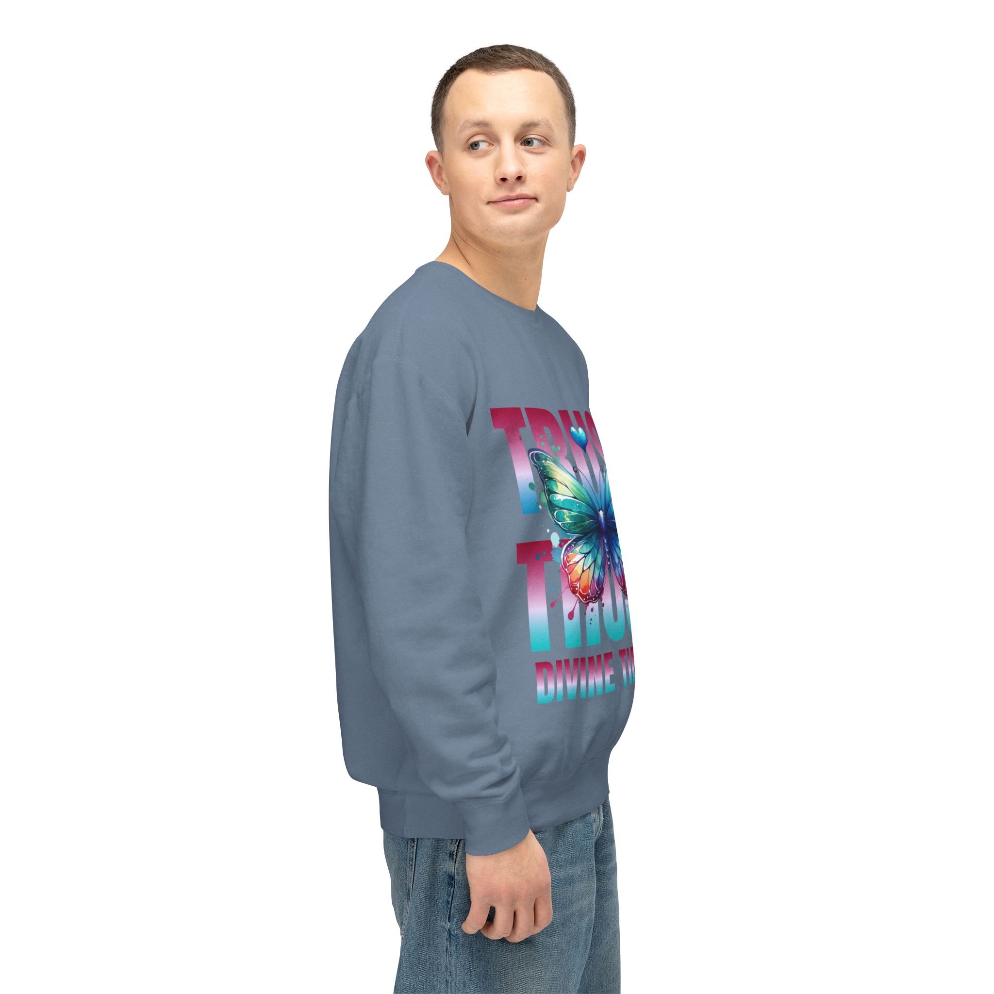 Trust Divine Timing Crewneck Sweatshirt — Butterfly Inspirational Graphic - Image 18