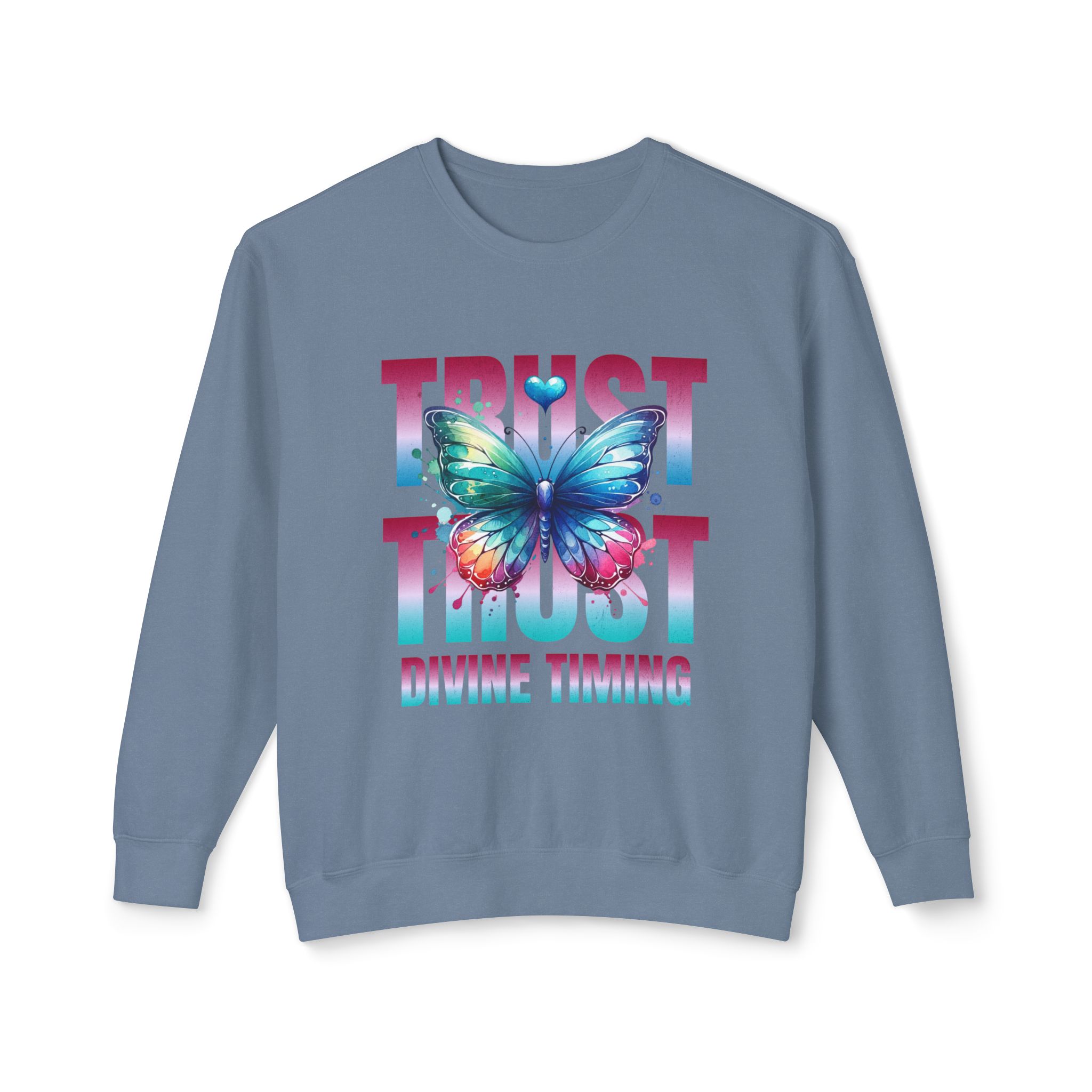 Trust Divine Timing Crewneck Sweatshirt — Butterfly Inspirational Graphic - Image 13